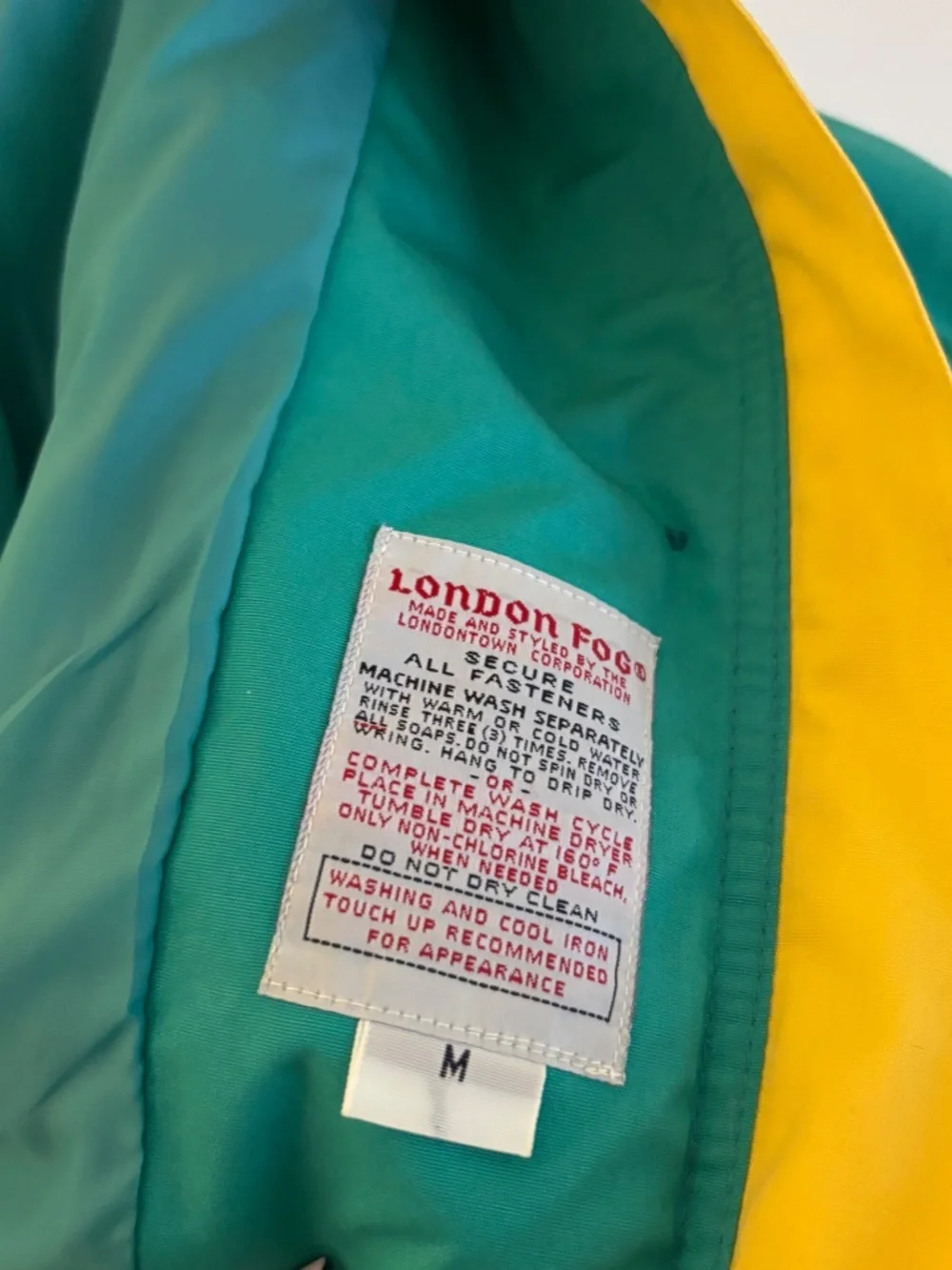London Fog Vintage Windbreaker Varsity Jacket Coat Teal Green Mens Size Medium